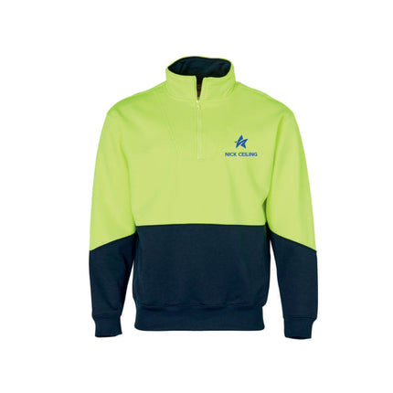 Hi Vis Long Sleeve Half Zip Fleece Sweater – Day Use Safety (Free Logo)