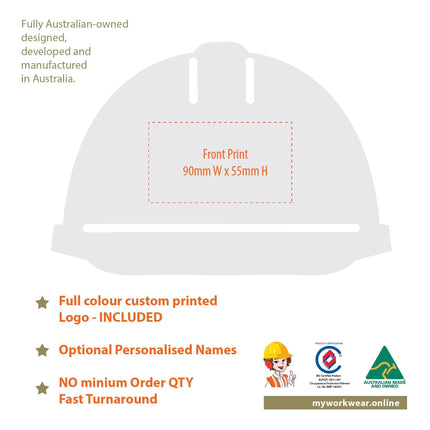 A template art of print location and size measurement for "Front Print".